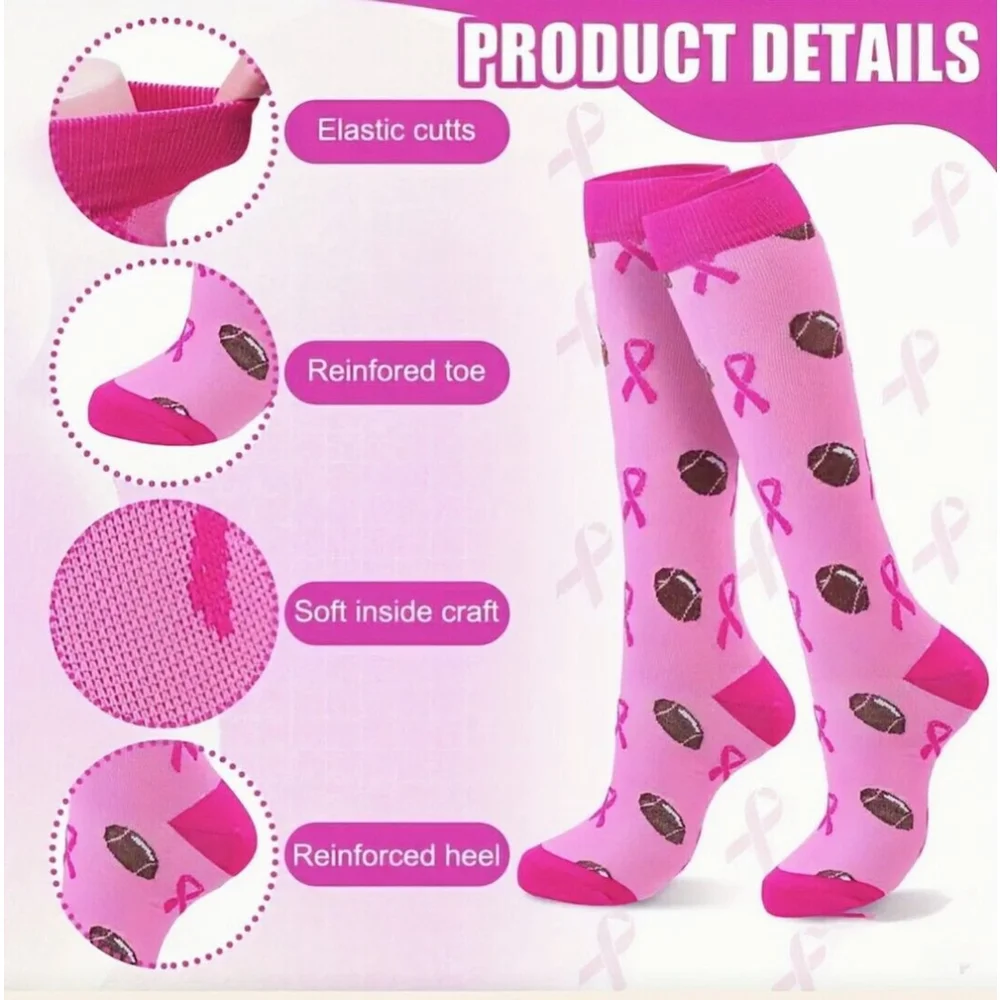 2 Pair Socks Pink Ribbon Compression Athletic Barbie Pink Brown Football Socks